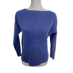 Talbots Petite Blue Ribbed Boat Neck Long Sleeve Sweater L